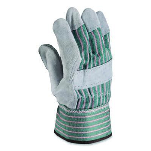 PIP Bronze Series Leather/Fabric Work Gloves, Gunn Cut, Wing Thumb, Small (Size 7), Gray/Green, 12 Pairs (836563S)