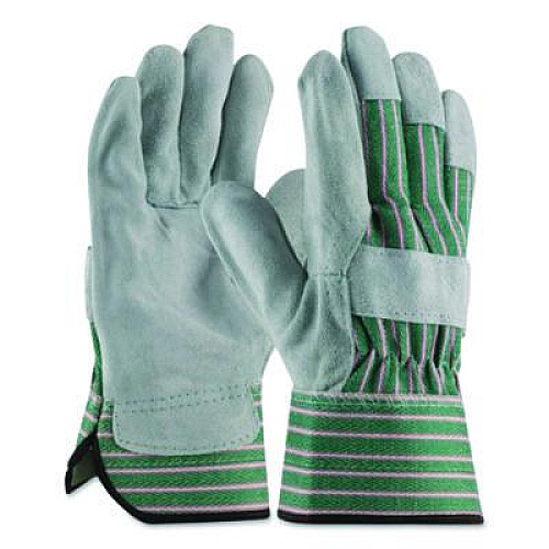 PIP Bronze Series Leather/Fabric Work Gloves, Gunn Cut, Wing Thumb, X-Large (Size 10), Gray/Green, 12 Pairs (836563XL)