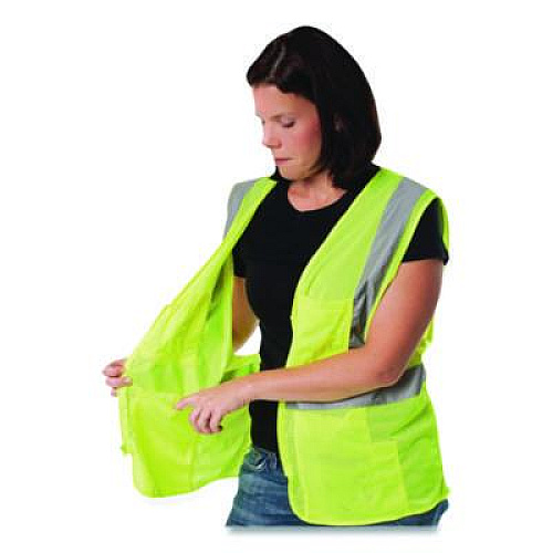 PIP ANSI Class 2 Four Pocket Zipper Safety Vest, Polyester Mesh, 4X-Large, Hi-Viz Lime Yellow (MVGZ4PLY4X)