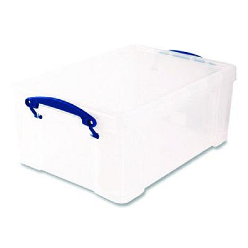 Really Useful Box Snap-Lid Storage Bin, 2.37 gal, 10.25" x 14.5" x 6.25", Clear/Blue, 4/Pack (9CPK4CB)
