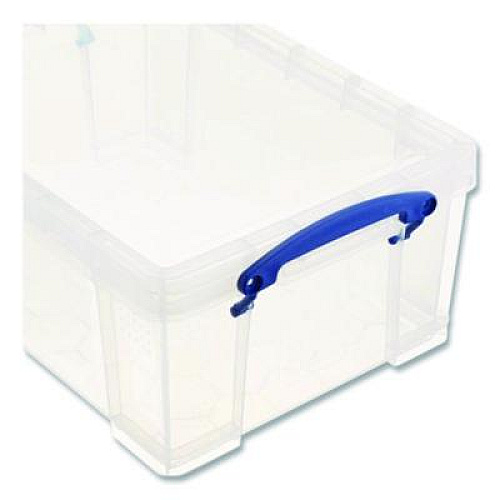 Really Useful Box Snap-Lid Storage Bin, 2.37 gal, 10.25" x 14.5" x 6.25", Clear/Blue, 4/Pack (9CPK4CB)