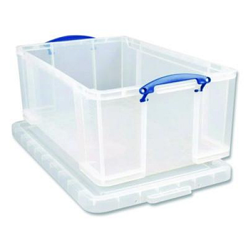 Really Useful Box Snap-Lid Storage Bin, 2.37 gal, 10.25" x 14.5" x 6.25", Clear/Blue, 4/Pack (9CPK4CB)
