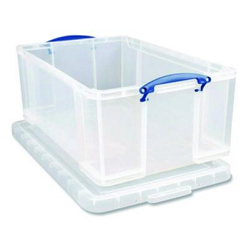 Really Useful Box Snap-Lid Storage Bin, 2.38 gal, 10.25" x 14.5" x 6.25", Clear/Blue (9LITRECLEAR)