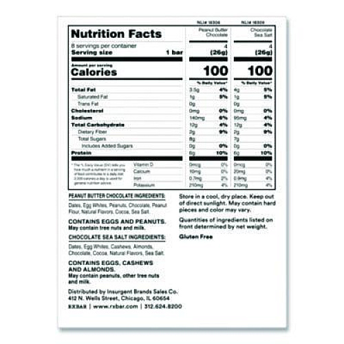 RXBAR Minis Protein Bars, Chocolate Sea Salt and Peanut Butter Chocolate, 0.9 oz Bar, 8/Box (KEE00190)
