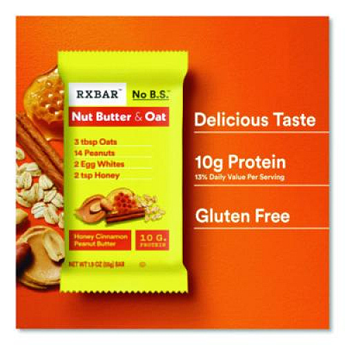 A.M. RXBAR Gluten-Free Honey Cinnamon Peanut Butter Protein Bar, 1.9 oz Bar, 12/Box (KEE00533)