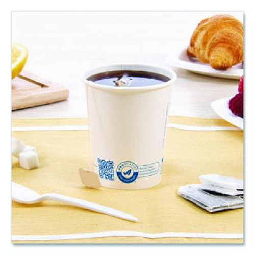 SOLO Recycled Content PCF Paper Hot Cups, ProPlanet Seal, 10 oz, White, 50/Pack (370RCPLANEPK)