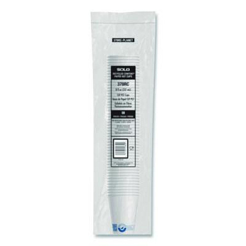 SOLO Recycled Content PCF Paper Hot Cups, ProPlanet Seal, 8 oz, White, 50/Pack (378RCPLANEPK)