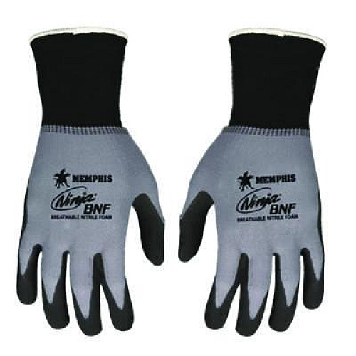 MCR Safety Ninja Nitrile Coating Nylon/Spandex Gloves, X-Large, Black/Gray, 12 Pairs (N96790XL)