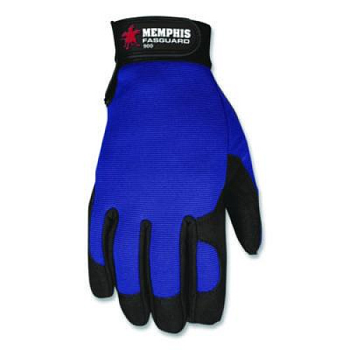 MCR Safety Clarino Synthetic Leather Palm Mechanics Gloves, Medium, Blue/Black, Pair (900M)