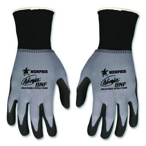 MCR Safety Ninja Nitrile Coating Nylon/Spandex Gloves, Large, Black/Gray, 12 Pairs (N96790L)