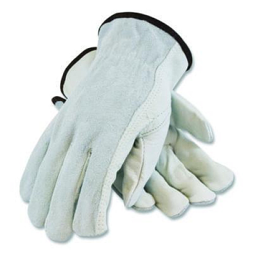 PIP Top-Grain Leather Drivers Gloves with Shoulder-Split Cowhide Leather Back, Gunn Cut, Keystone Thumb, Large, Gray, Pair (68161SBL)