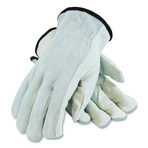 PIP Top-Grain Leather Drivers Gloves with Shoulder-Split Cowhide Leather Back, Gunn Cut, Keystone Thumb, Medium, Gray, Pair (68161SBM)