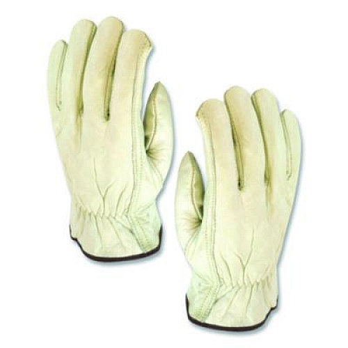 PIP Economy Grade Top-Grain Cowhide Leather Work Gloves, Gunn Cut, Wing Thumb, Medium, Tan, Pair (68162M)