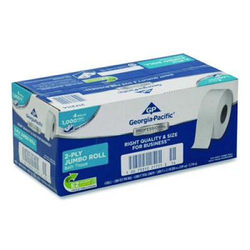 Georgia Pacific Professional White Jumbo Bathroom Tissue, Septic Safe, 2-Ply, 3.5" x 1,000 ft, 4 Rolls/Carton (2172114)