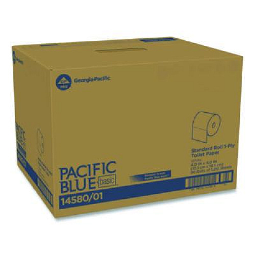 Georgia Pacific Professional Pacific Blue Basic Bathroom Tissue, Septic Safe, 1-Ply, White, 1,210 Sheets/Roll, 80 Rolls/Carton (1458001)