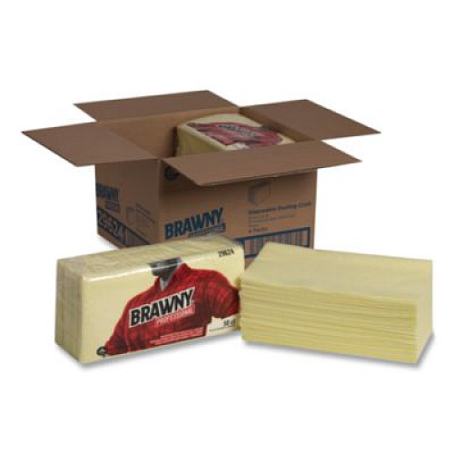 Brawny Professional Dusting Cloths, Quarterfold, 24 x 24, Unscented, Yellow, 50/Pack, 4 Packs/Carton (29624)