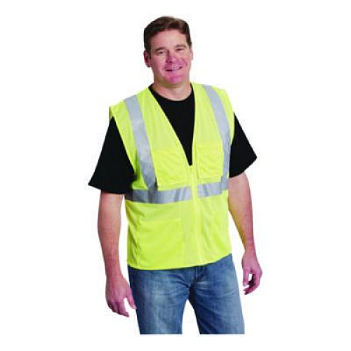 PIP ANSI Class 2 Four Pocket Zipper Safety Vest, Polyester Mesh, X-Large, Hi-Viz Lime Yellow (MVGZ4PLYXL)