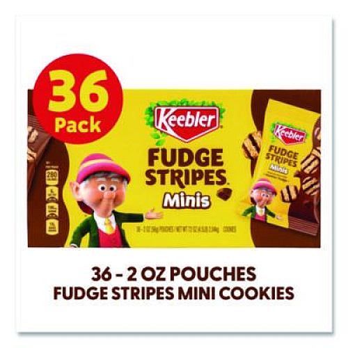 Keebler Mini Cookies, Fudge Stripes, 2 oz Pouch, 36/Box (22002517)
