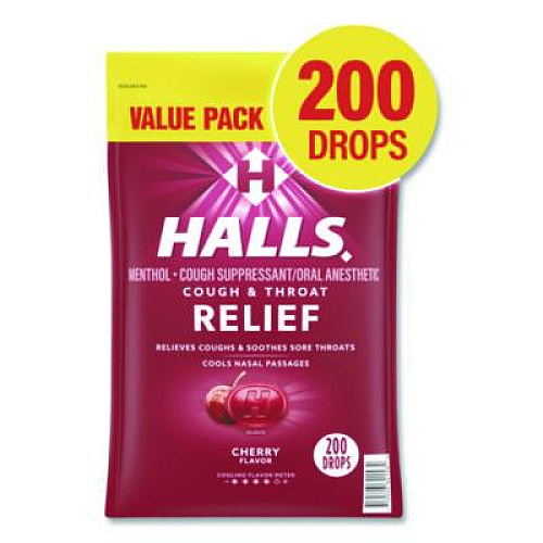 HALLS Relief Cough Drops - Value Size, Cherry, 200/Pack (22002530)