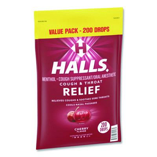 HALLS Relief Cough Drops - Value Size, Cherry, 200/Pack (22002530)
