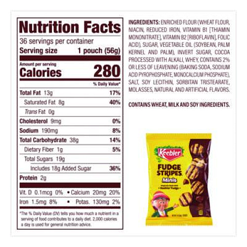 Keebler Mini Cookies, Fudge Stripes, 2 oz Pouch, 36/Box (22002517)