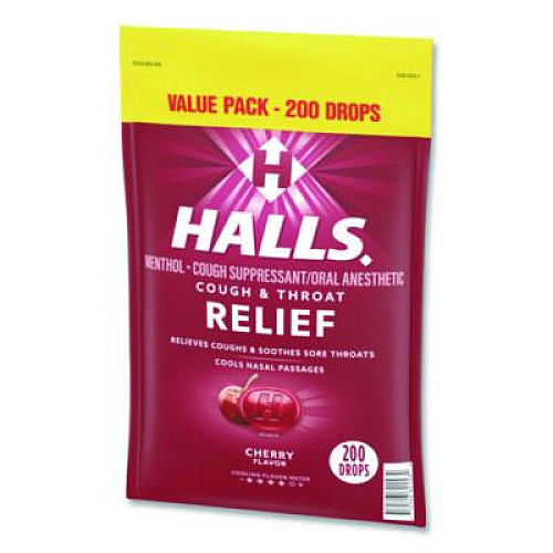 HALLS Relief Cough Drops - Value Size, Cherry, 200/Pack (22002530)