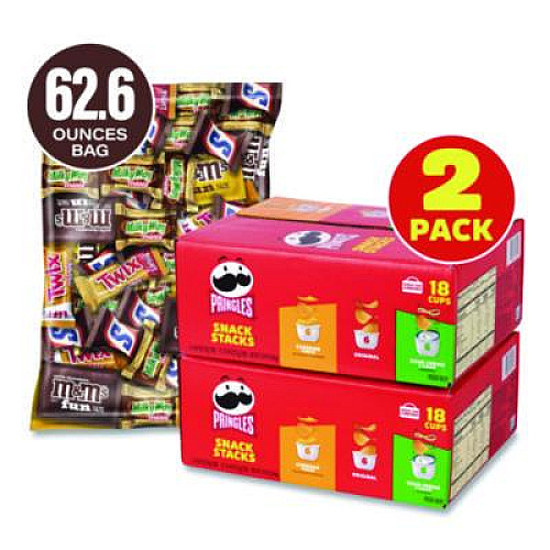 MARS Mini Milk Chocolate and Pringles Snack Stacks Variety Combo Pack, 62 oz Bag Mini/Fun Size, (36) Cups Assorted Flavors/Bundle (60004170)