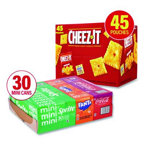 Coca-Cola Soda Mini Variety and Cheez-It Combo Pack, (30) 7.5 oz Cans Assorted Flavors, (45) 1.5 oz Pouch Original Cheez-It/Bundle (60004171)