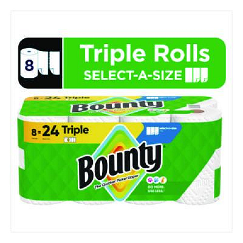 Bounty Select-a-Size Kitchen Roll Paper Towels, 2-Ply, White, 6 x 11, 123 Sheets/Roll, 8 Triple Rolls/Carton (16014)