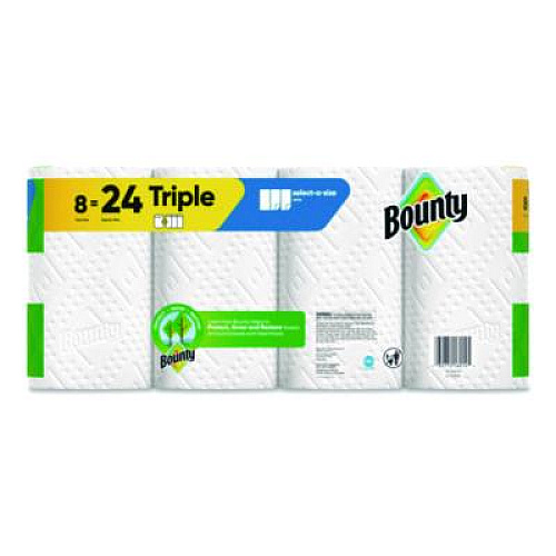 Bounty Select-a-Size Kitchen Roll Paper Towels, 2-Ply, White, 6 x 11, 123 Sheets/Roll, 8 Triple Rolls/Carton (16014)