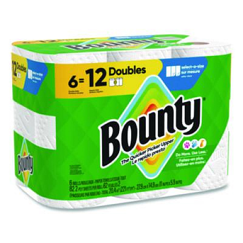 Bounty Select-a-Size Kitchen Roll Paper Towels, 2-Ply, 6 x 11, White, 82 Sheets/Double Roll, 6 Rolls/Carton (15703)