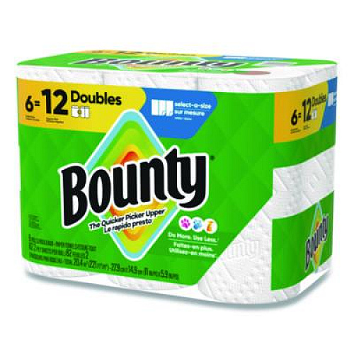 Bounty Select-a-Size Kitchen Roll Paper Towels, 2-Ply, 6 x 11, White, 82 Sheets/Double Roll, 6 Rolls/Carton (15703)