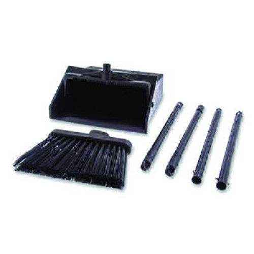 Carlisle Duo-Pan Upright Dust Pan and Broom, 11.8w x 36h, 24.5" Handle, Plastic, Black (36141503)