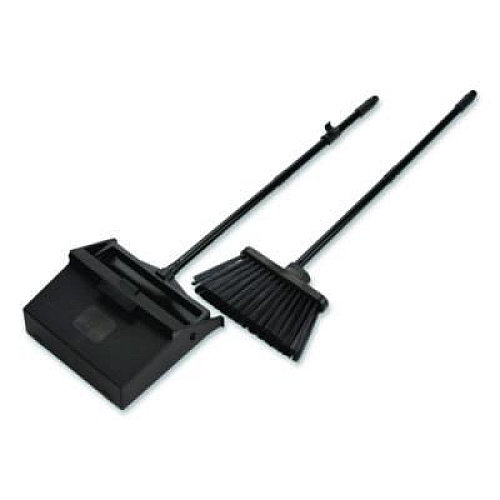 Carlisle Duo-Pan Upright Dust Pan and Broom, 11.8w x 36h, 24.5" Handle, Plastic, Black (36141503)