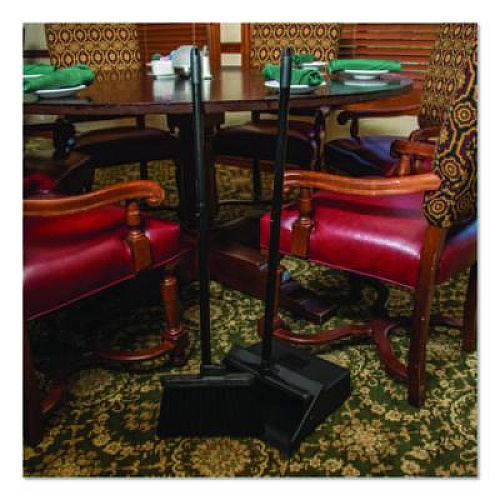 Carlisle Duo-Pan Upright Dust Pan and Broom, 11.8w x 36h, 24.5" Handle, Plastic, Black (36141503)