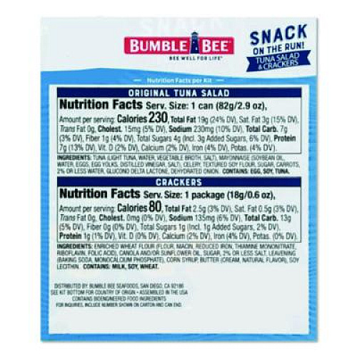 Bumble Bee Snack on the Run Tuna Salad with Crackers, 3.5 oz Pack, 12/Carton (AHF70777)