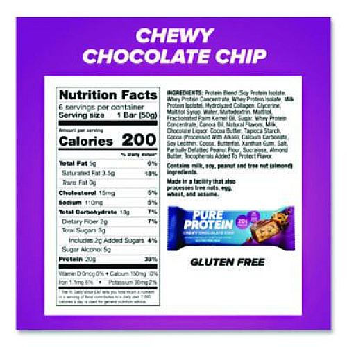 Balance Bar Pure Protein Bar, Chewy Chocolate Chip, 1.76 oz Bar, 6/Box (NRN13353)