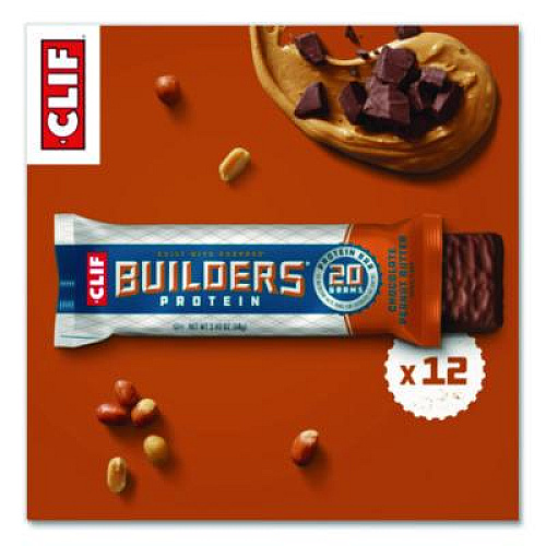 CLIF Bar Builders Protein Bar, Chocolate Peanut Butter, 2.4 oz Bar, 12 Bars/Box (CCC160041)
