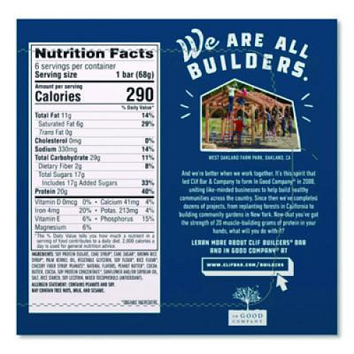 CLIF Bar Builders Protein Bar, Chocolate Peanut Butter, 2.4 oz Bar, 12 Bars/Box (CCC160041)