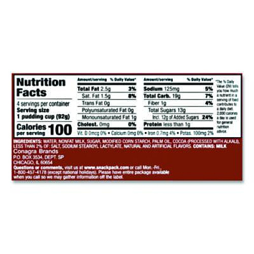 Snack Pack Pudding Cups, Chocolate, 3.5 oz Cup, 48/Carton (HUN55418)