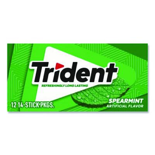 Trident Sugar-Free Gum, Spearmint, 14 Sticks/Pack, 12 Packs/Box (MOZ01106)