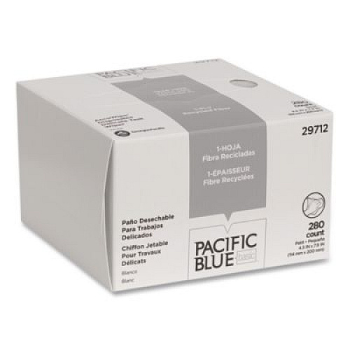 Georgia Pacific Professional AccuWipe Recycled One-Ply Delicate Task Wipers, 1-Ply, 4.5 x 8.25, Unscented, White, 280/Box (29712)