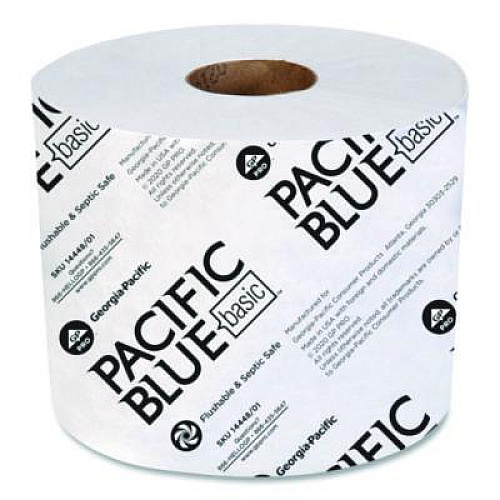 Georgia Pacific Professional Pacific Blue Basic High-Capacity Bathroom Tissue, Septic Safe, 1-Ply, White, 1,500 Sheets/Roll, 48 Rolls/Carton (1444801)
