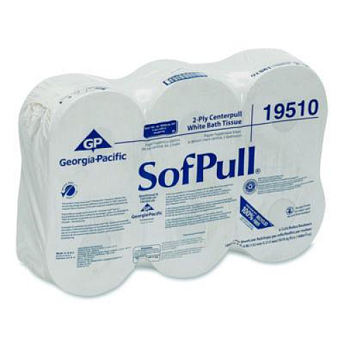 Georgia Pacific Professional High Capacity Center-Pull Tissue, Septic Safe, 2-Ply, White, 1,000 Sheets/Roll, 6 Rolls/Carton (19510)