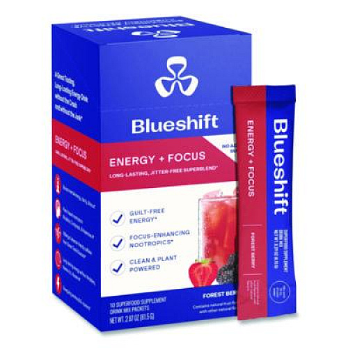 Blueshift Energy and Focus Forest Berry Drink Mix, 0.24 oz Packets, 10/Pack, 2 Packs/Carton (60004167)