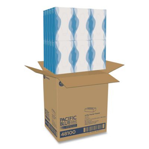 Georgia Pacific Professional Pacific Blue Select Facial Tissue, Flat Box, 2-Ply, White, 100 Sheets/Box, 30 Boxes/Carton (48100)