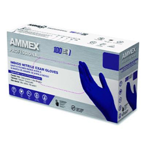 AMMEX Professional Nitrile Exam Gloves, Powder-Free, X-Large, 3 mil Thick, Indigo, 100/Box (AINPF48100)