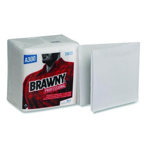 Brawny Professional Professional Cleaning Towels, 1-Ply, 12 x 13, White, 50/Pack, 18 Packs/Carton (28612)