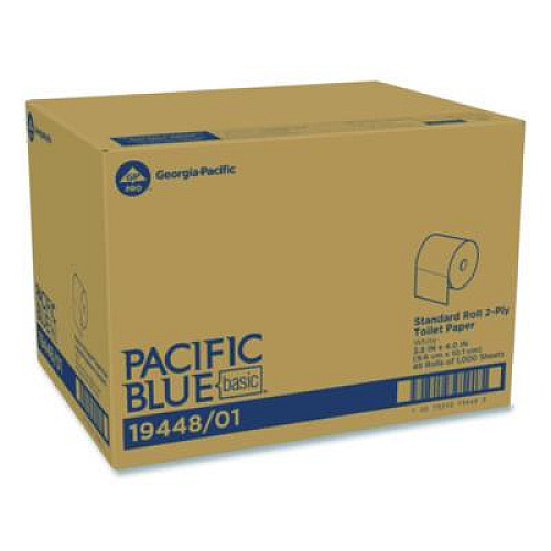 Georgia Pacific Professional Pacific Blue Basic High-Capacity Bathroom Tissue, Septic Safe, 2-Ply, White, 1,000 Sheets/Roll, 48 Rolls/Carton (1944801)
