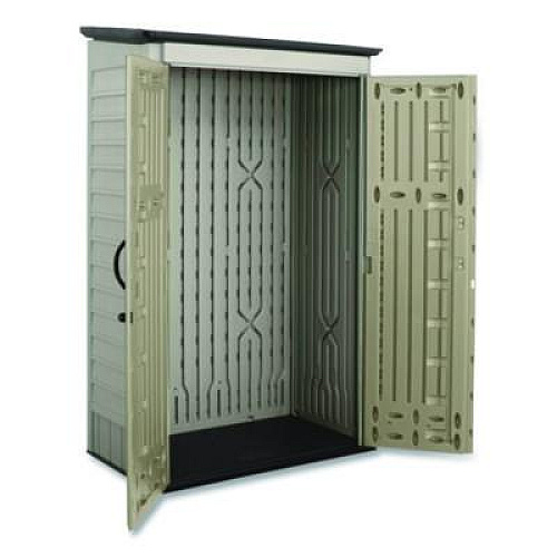 Rubbermaid Vertical Storage Shed, 53 cu ft, 2.5 ft x 4 ft x 7 ft, Sandstone/Faint Maple (5L3000SDONX)